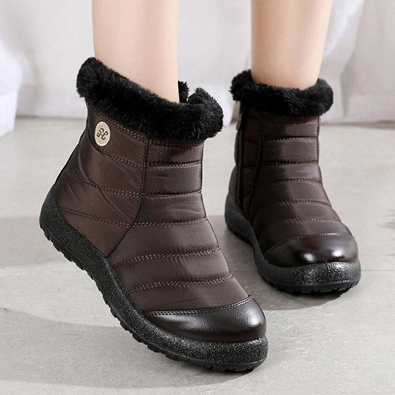 Bottes De Neige D'hiver Imperméables À Glissière Pour Femmes De Grande Taille Avec Doublure Chaude