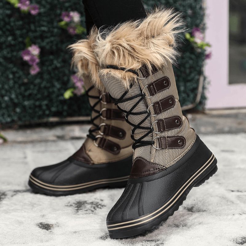 Bottes De Neige Mi-mollet À Lanières Croisées Chaudes Et Antidérapantes Pour Femmes