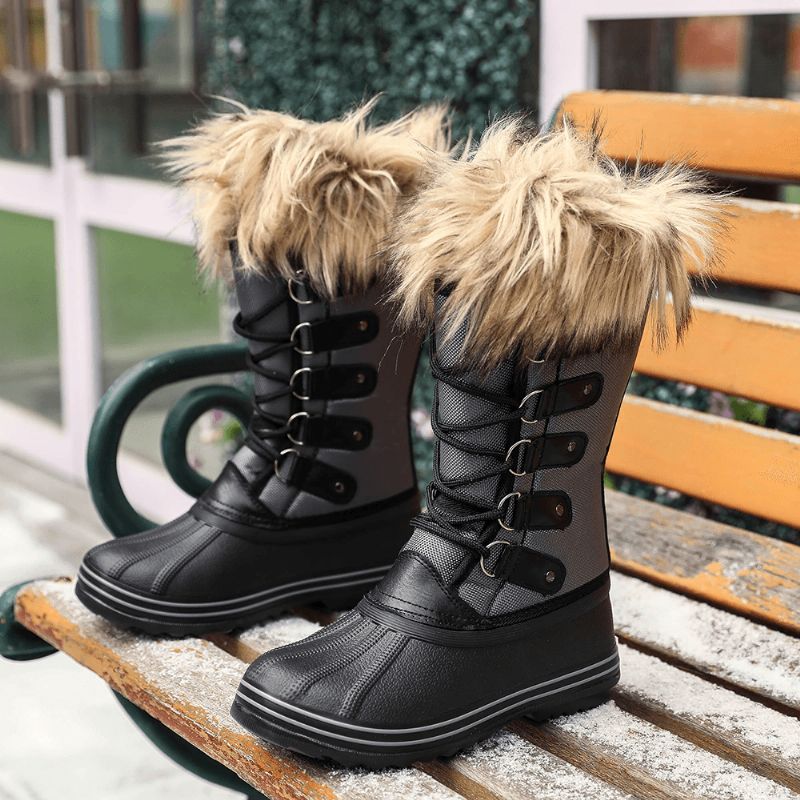 Bottes De Neige Mi-mollet À Lanières Croisées Chaudes Et Antidérapantes Pour Femmes