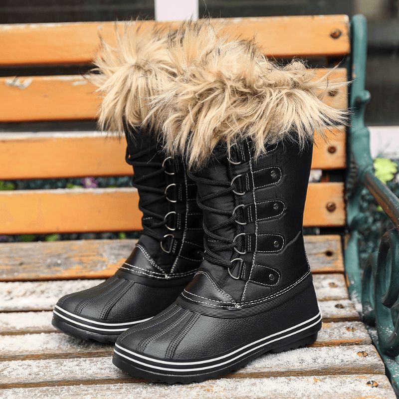 Bottes De Neige Mi-mollet À Lanières Croisées Chaudes Et Antidérapantes Pour Femmes