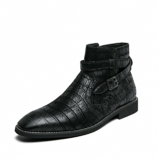 Bottines À Boucle En Métal En Cuir Gaufré Confortables À La Mode Pour Hommes