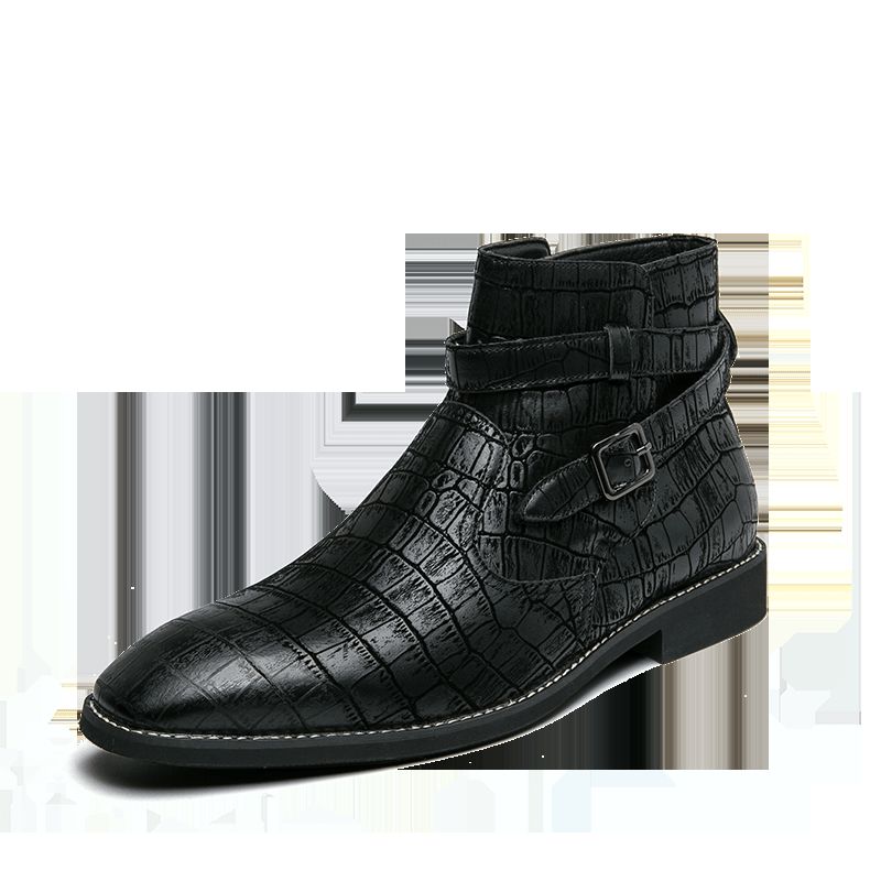 Bottines À Boucle En Métal En Cuir Gaufré Confortables À La Mode Pour Hommes