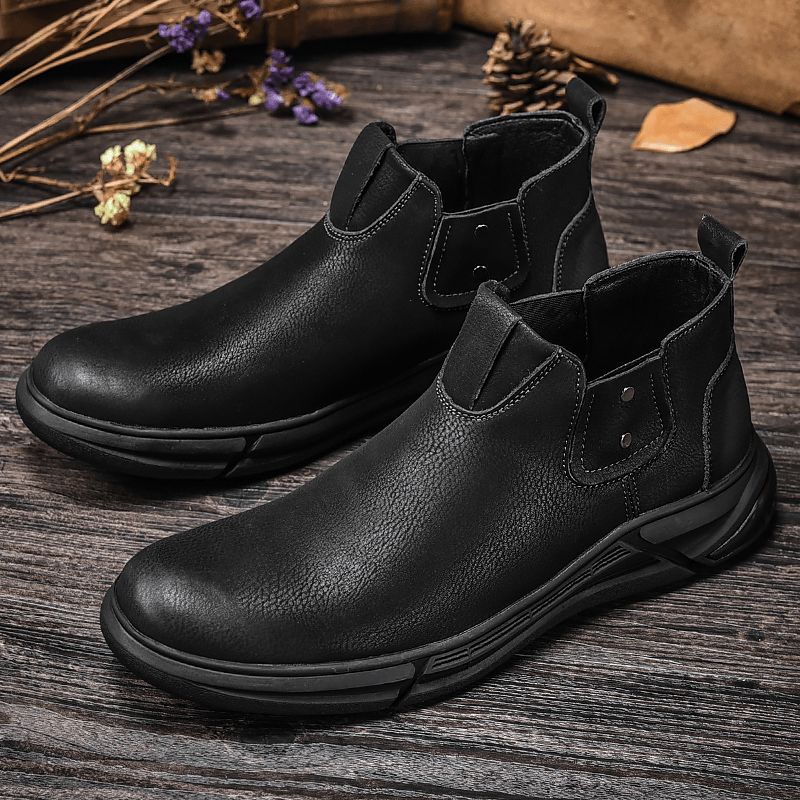 Bottines Chelsea En Cuir De Vachette Rétro Pour Hommes Avec Semelle Souple Antidérapante