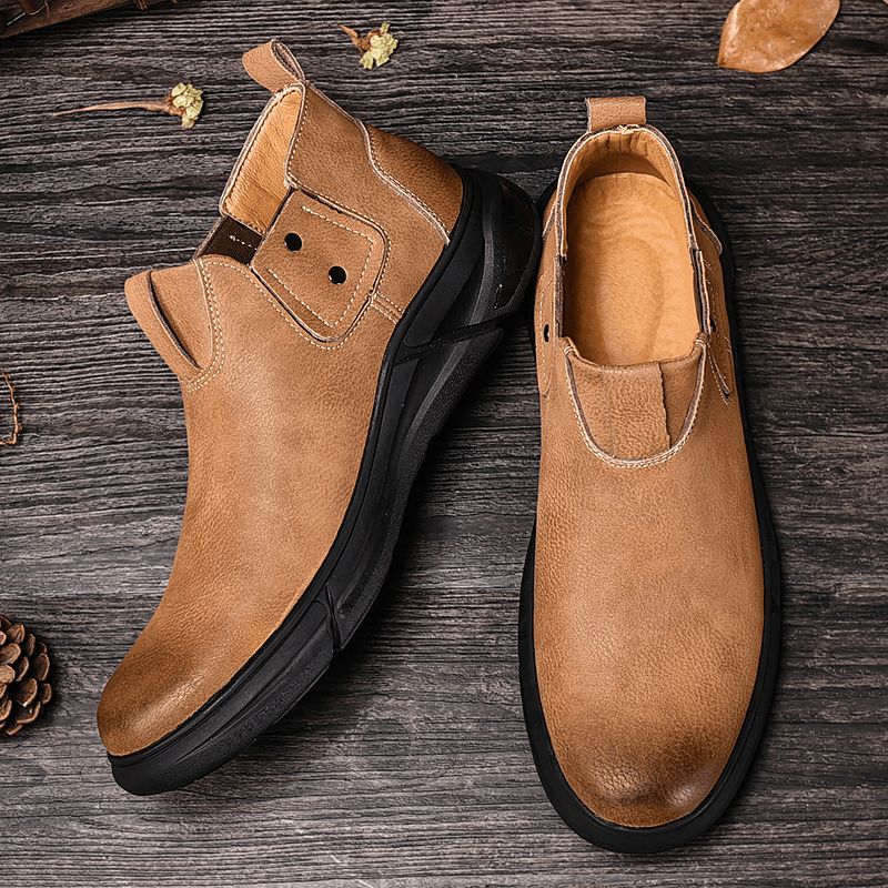 Bottines Chelsea En Cuir De Vachette Rétro Pour Hommes Avec Semelle Souple Antidérapante