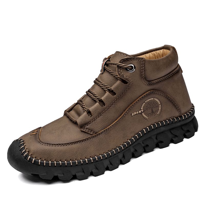 Bottines En Cuir Microfibre Faites À La Main Avec Embout En Caoutchouc Pour Hommes