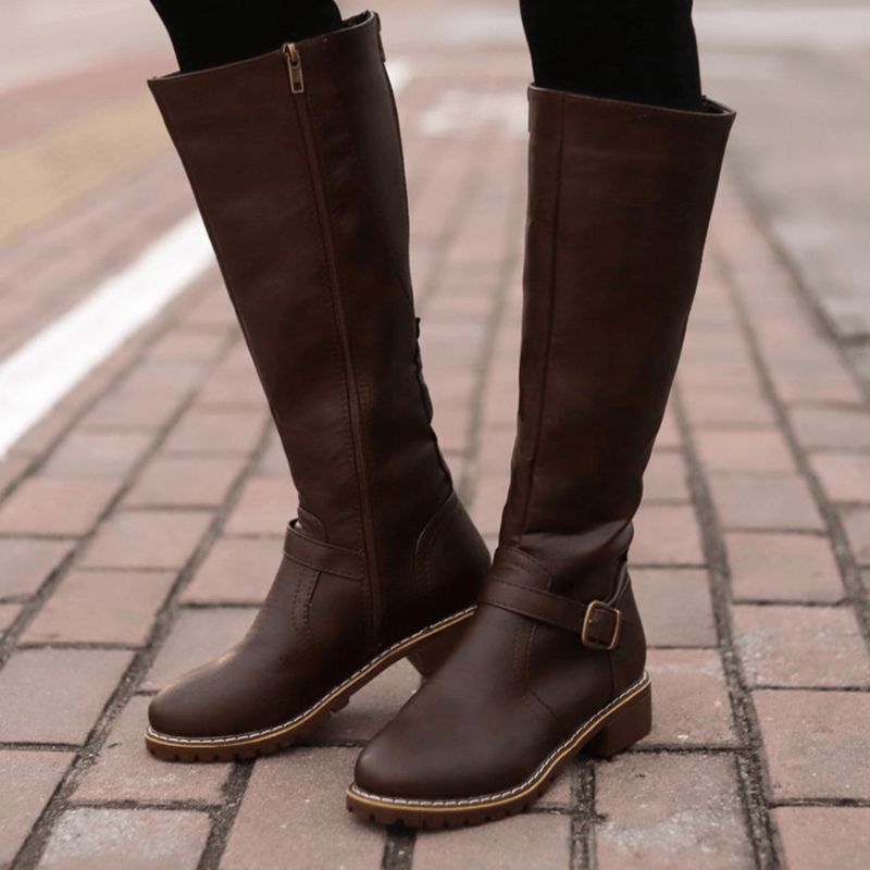 Boucle Sangle Décoration Bottes Chaudes Antidérapantes Mi-mollet Pour Femmes