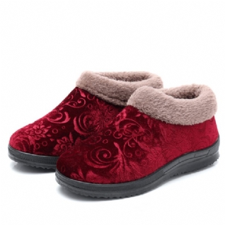 Femmes Bout Rond Casual Dot Print Warm Fluff Doublure Confortable Flat Ankle Cotton Boots