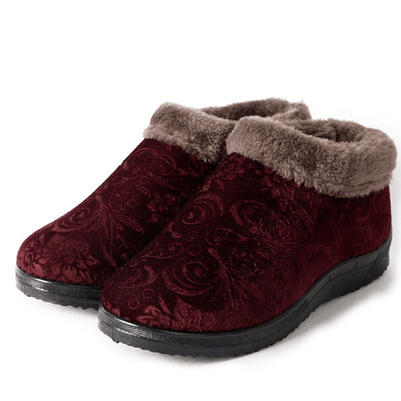 Femmes Bout Rond Casual Dot Print Warm Fluff Doublure Confortable Flat Ankle Cotton Boots