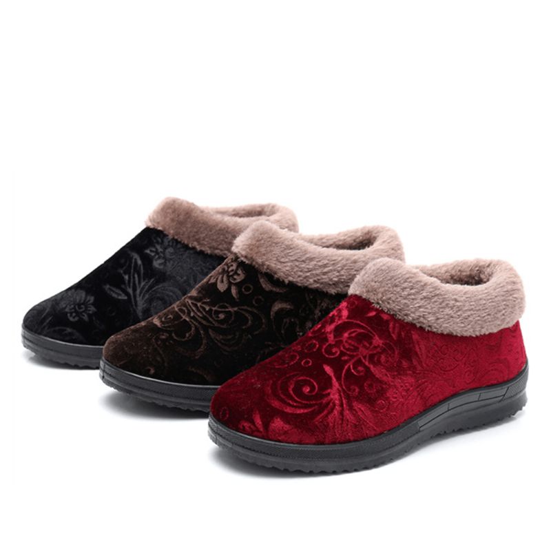 Femmes Bout Rond Casual Dot Print Warm Fluff Doublure Confortable Flat Ankle Cotton Boots