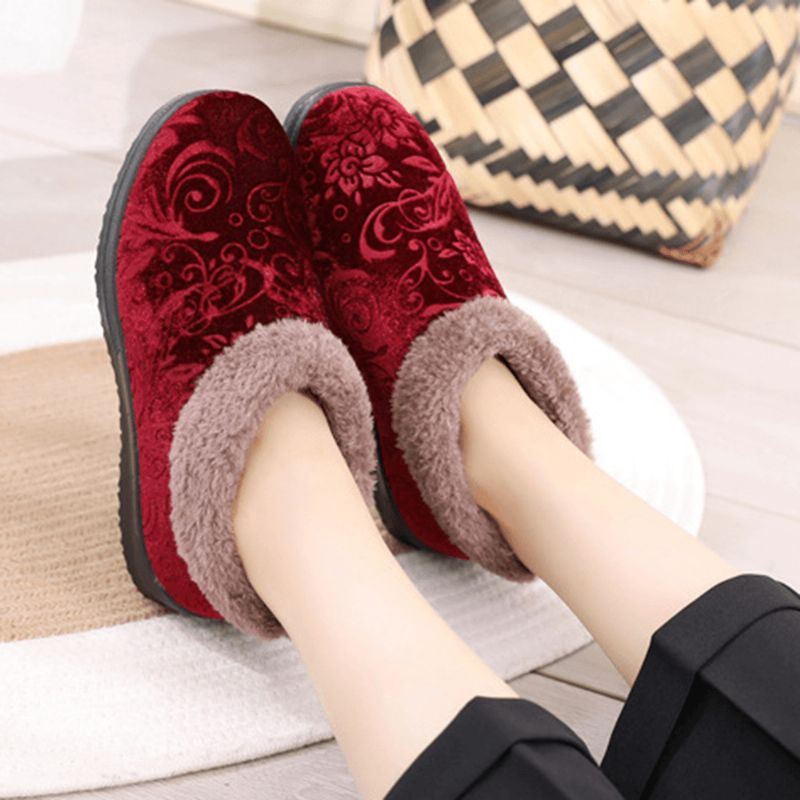 Femmes Bout Rond Casual Dot Print Warm Fluff Doublure Confortable Flat Ankle Cotton Boots