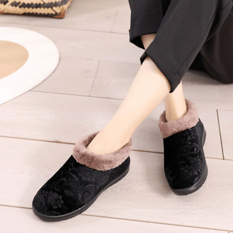 Femmes Bout Rond Casual Dot Print Warm Fluff Doublure Confortable Flat Ankle Cotton Boots