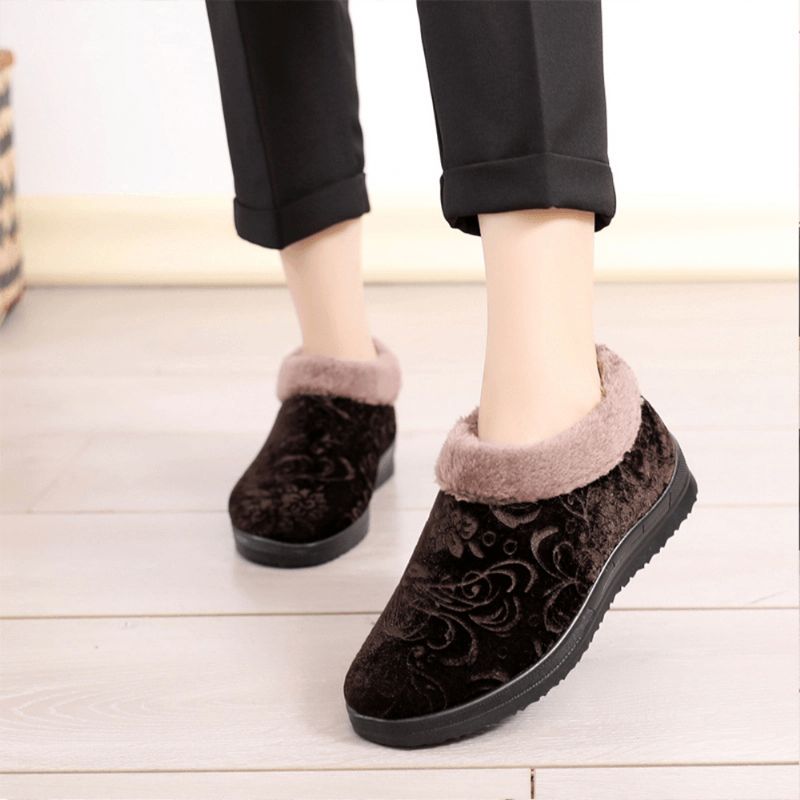 Femmes Bout Rond Casual Dot Print Warm Fluff Doublure Confortable Flat Ankle Cotton Boots