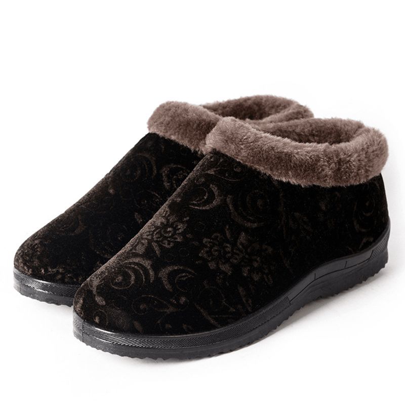 Femmes Bout Rond Casual Dot Print Warm Fluff Doublure Confortable Flat Ankle Cotton Boots