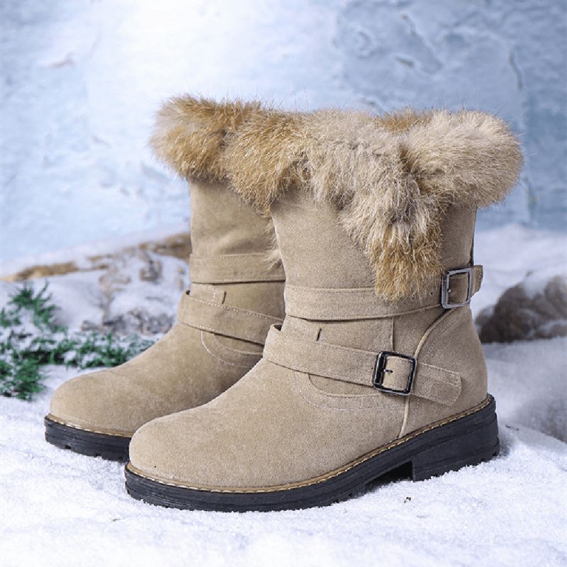 Femmes Couleur Unie Bout Rond Décontracté Élégant Boucle Fluff Bottes De Neige Brides