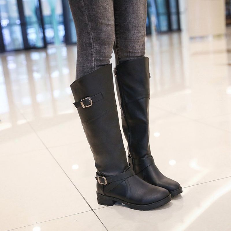 Nouvelles Bottes Pour Femmes Avec Talon Bas Et Côté Tête Ronde