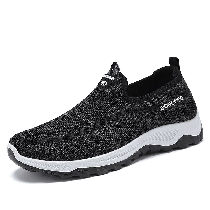 Chaussures De Marche Respirantes En Tissu Tricoté Pour Hommes Sport Slip Doux Sur Des Baskets Décontractées