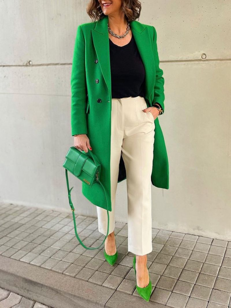 Blazer Urbain Uni Vert À Manches Longues Et Coupe Régulière