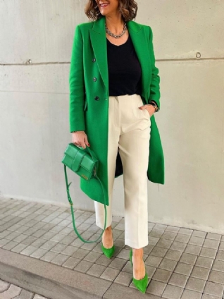 Blazer Urbain Uni Vert À Manches Longues Et Coupe Régulière