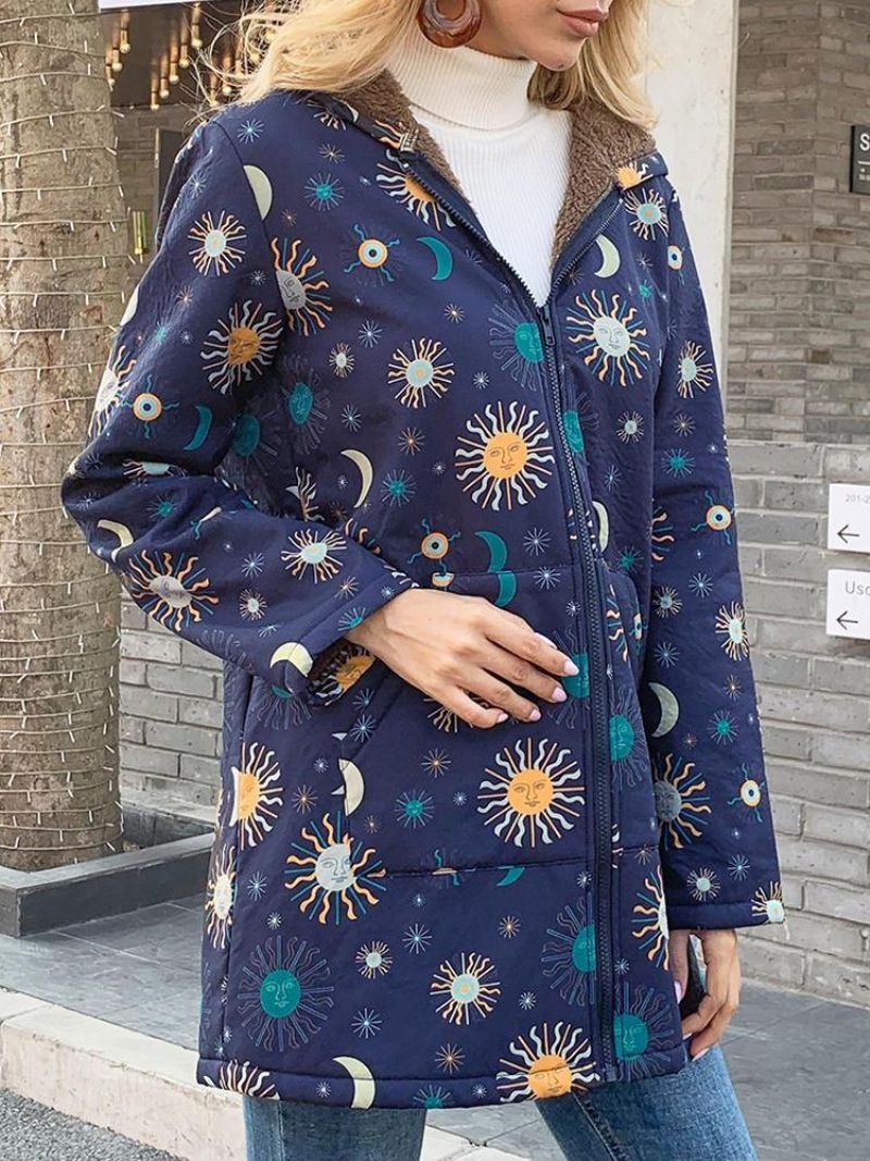 Casual Solor System Print Pockets Long Sleeve Plus Fleece Coats