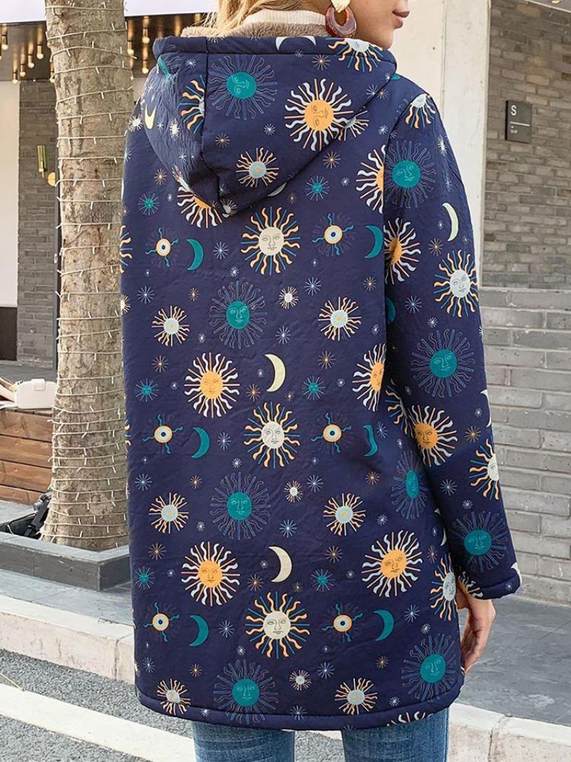 Casual Solor System Print Pockets Long Sleeve Plus Fleece Coats