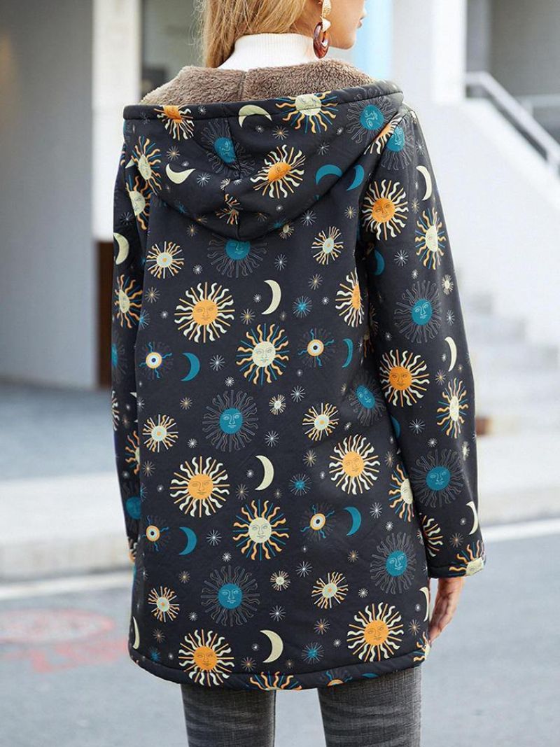 Casual Solor System Print Pockets Long Sleeve Plus Fleece Coats