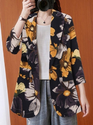 Femmes Full Sleeve Revers Floral Bohemian Leisure Retro Thin Suit