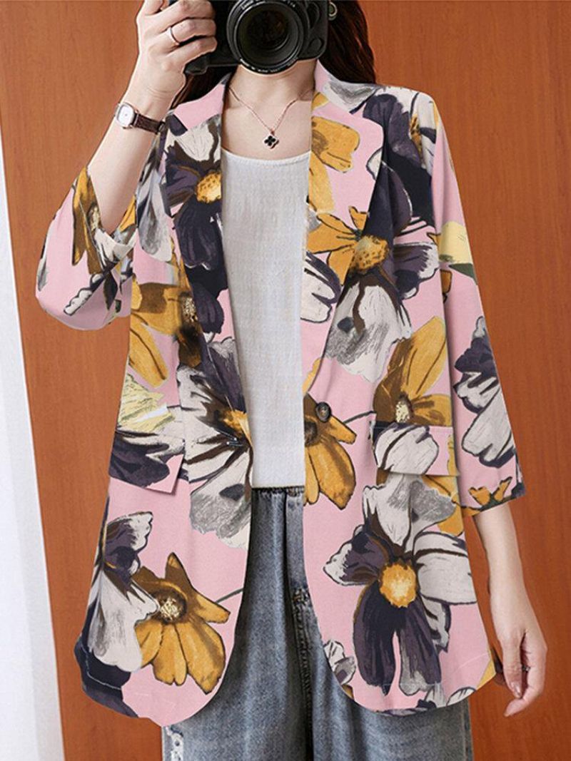 Femmes Full Sleeve Revers Floral Bohemian Leisure Retro Thin Suit