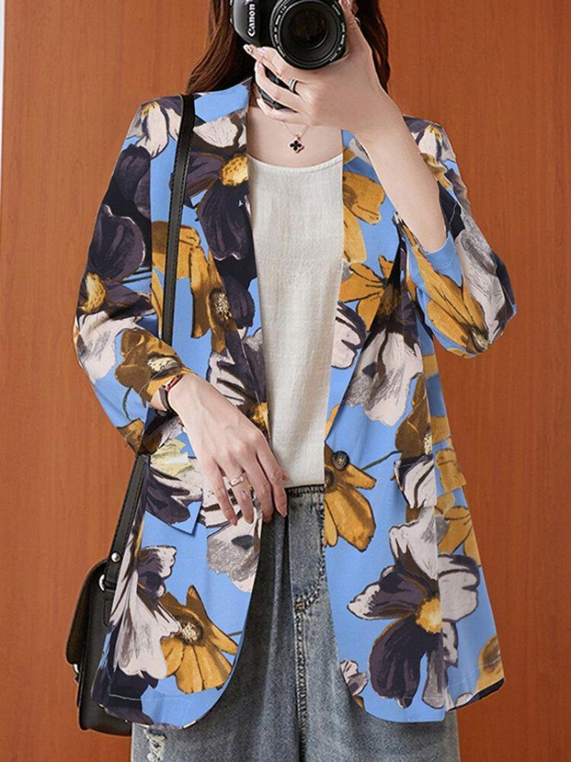 Femmes Full Sleeve Revers Floral Bohemian Leisure Retro Thin Suit