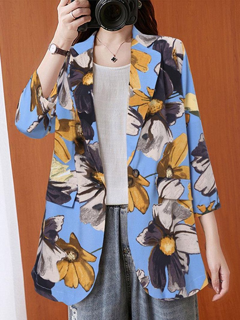 Femmes Full Sleeve Revers Floral Bohemian Leisure Retro Thin Suit