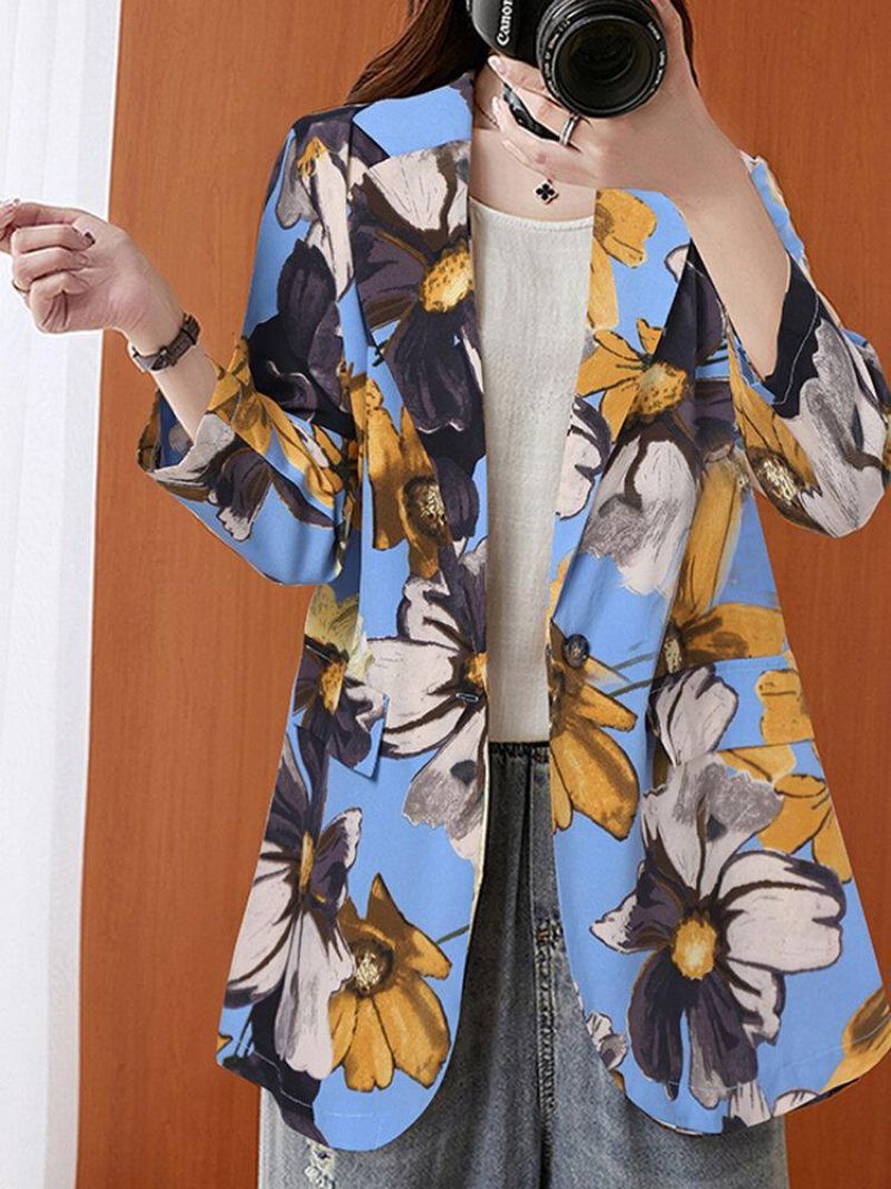 Femmes Full Sleeve Revers Floral Bohemian Leisure Retro Thin Suit