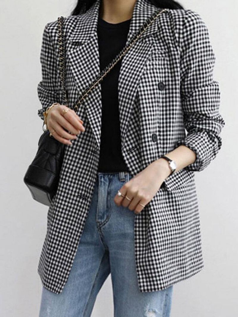 Femmes Plaid Casual Full Sleeve Genou Longueur Rétro Business Costumes Sans Doublure