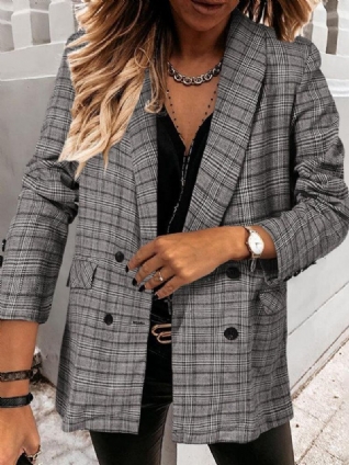 Femmes Plaid Double Boutonnage Revers Casual Manches Longues Mince Blazers