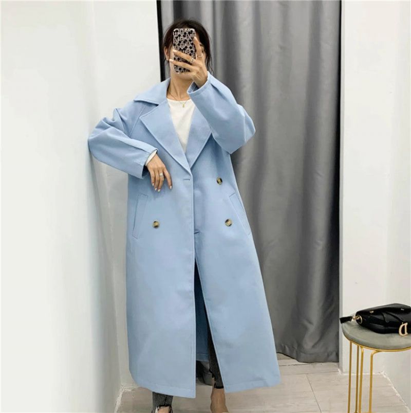 Manteau Bleu Croisé En Laine