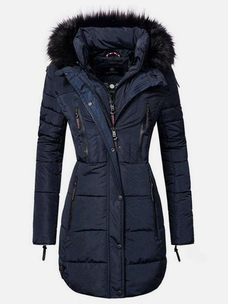 Manteau À Capuche Avec Col En Fausse Fourrure Et Fermeture Éclair À Plusieurs Poches Pour Femmes