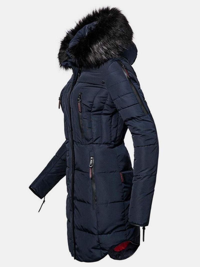 Manteau À Capuche Avec Col En Fausse Fourrure Et Fermeture Éclair À Plusieurs Poches Pour Femmes