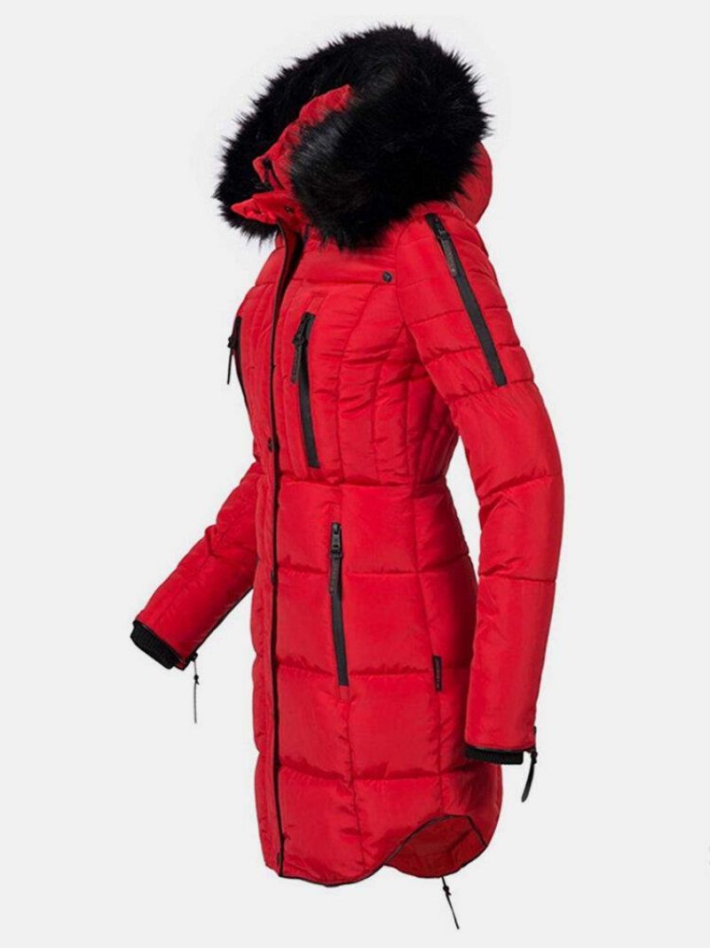 Manteau À Capuche Avec Col En Fausse Fourrure Et Fermeture Éclair À Plusieurs Poches Pour Femmes