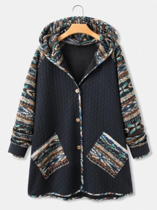 Manteau À Capuche Patchwork Imprimé Motif Ethnique Vintage Femme Avec Poche