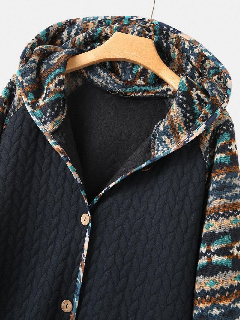 Manteau À Capuche Patchwork Imprimé Motif Ethnique Vintage Femme Avec Poche