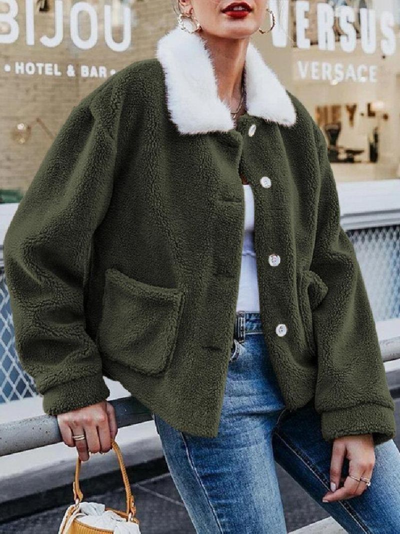 Manteau Chaud À Col Borg En Peluche De Couleur Unie Pour Femme Avec Poche