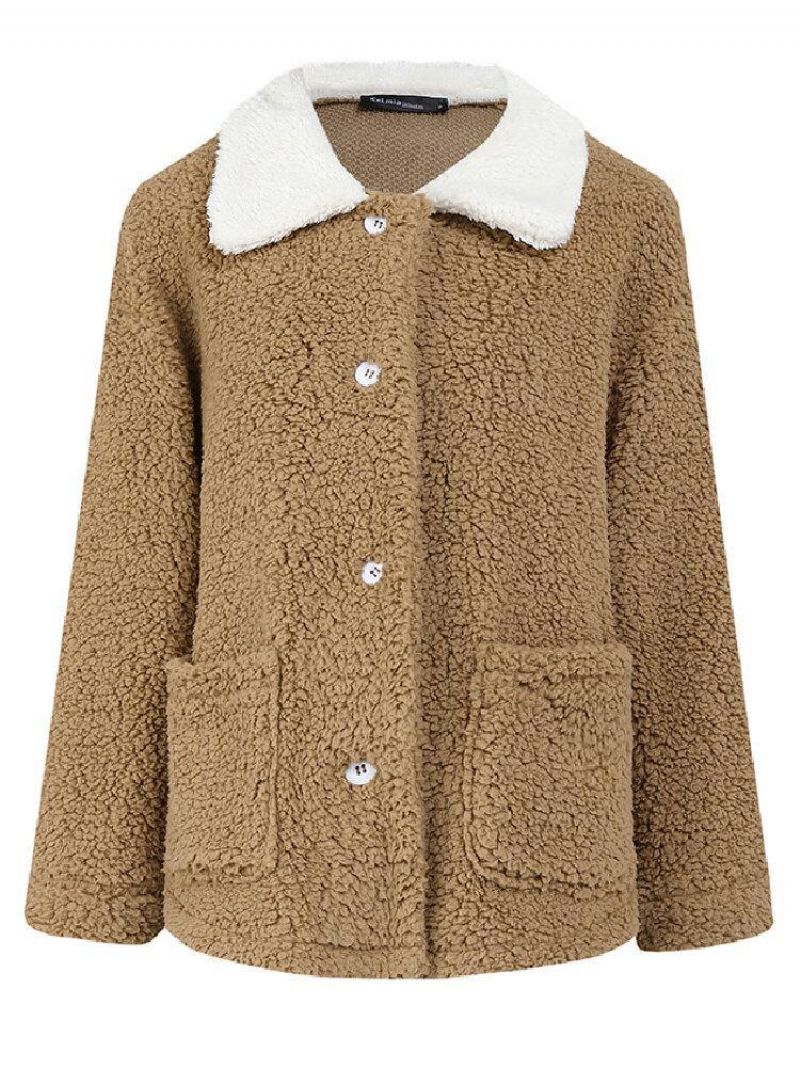 Manteau Chaud À Col Borg En Peluche De Couleur Unie Pour Femme Avec Poche