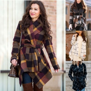 Manteau En Laine Automne Et Hiver Femme Plaid