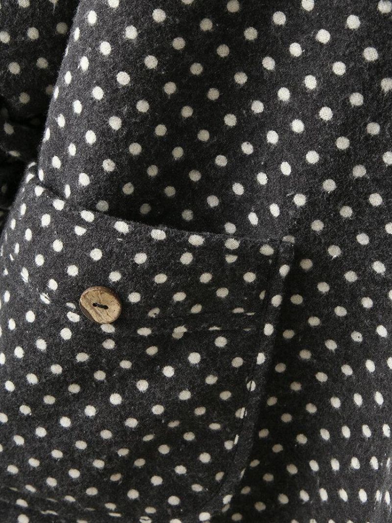 Polka Dot À Manches Longues À Capuche Patchwork Fleece Manteaux De Poche Latérale Pour Les Femmes