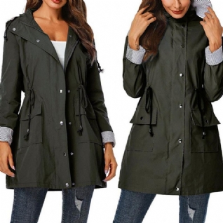 Trench Manteau Mi-long Décontracté À Capuche Pour Femme