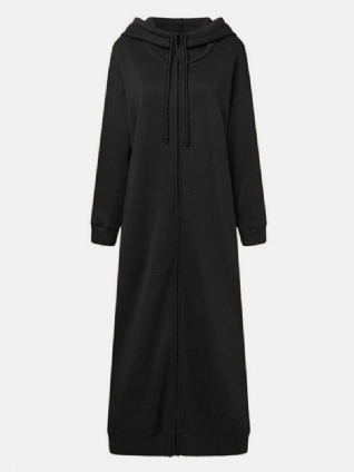 Veste À Capuche Longue À Fermeture Éclair Pour Femmes Avec Poches Latérales