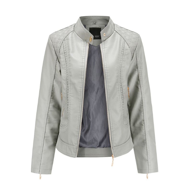 Veste En Cuir Pu Col Montant Femme