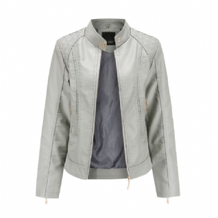 Veste En Cuir Pu Col Montant Femme