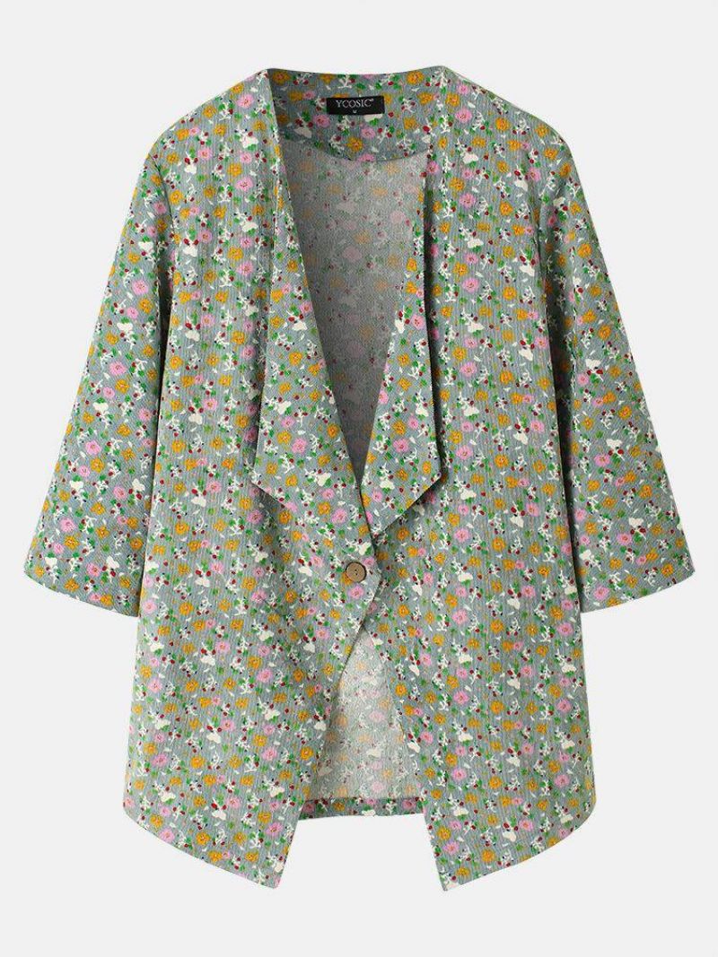 Veste Décontractée À Manches 3/4 À Imprimé Floral Bohème Pour Femme