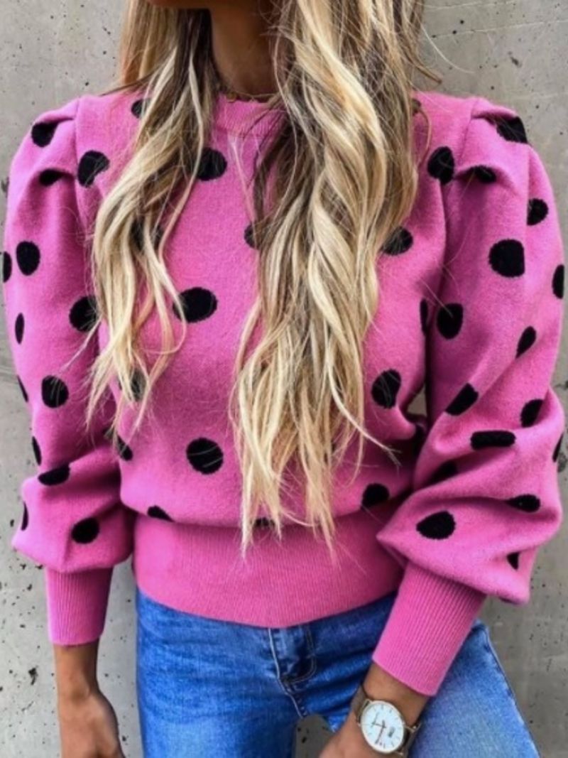 Col Rond D'hiver Coupe Régulière À Pois Polka Dots Manches Longues Pull Quotidien