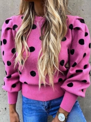 Col Rond D'hiver Coupe Régulière À Pois Polka Dots Manches Longues Pull Quotidien