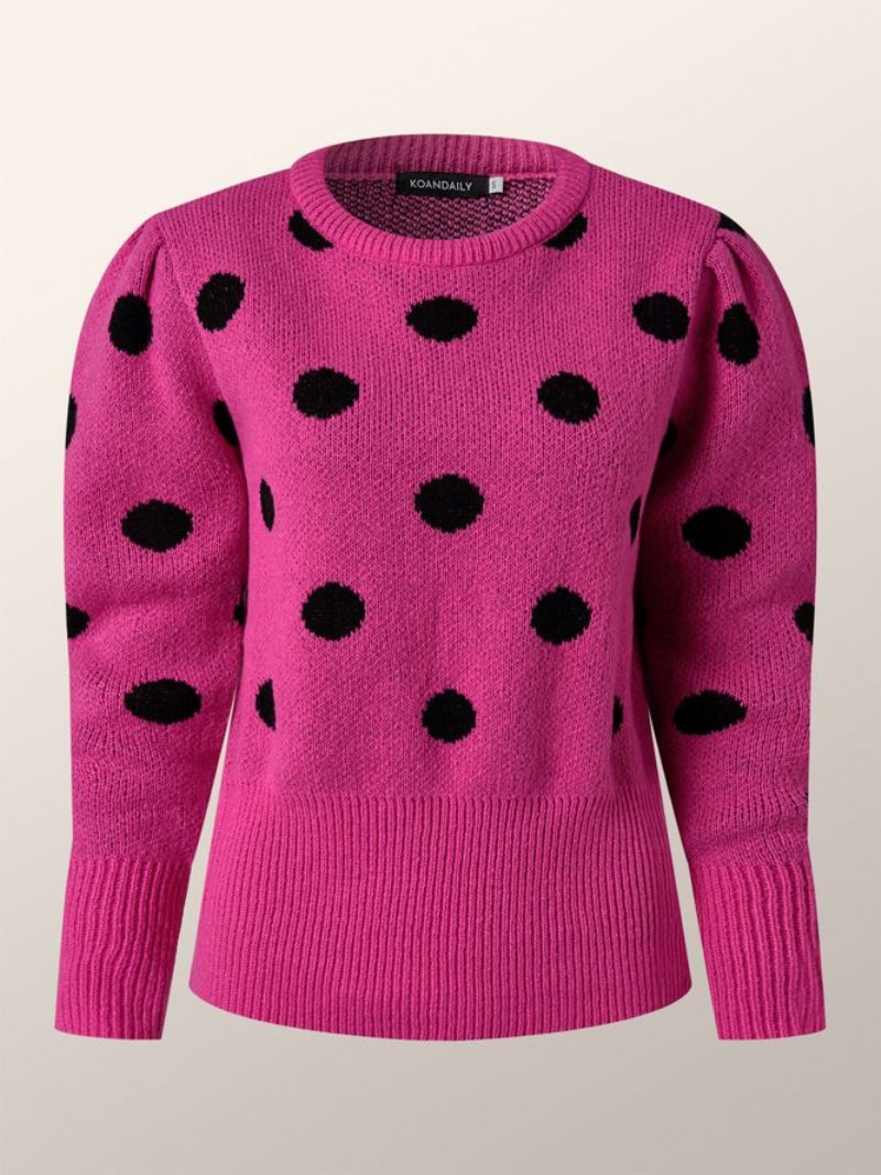 Col Rond D'hiver Coupe Régulière À Pois Polka Dots Manches Longues Pull Quotidien